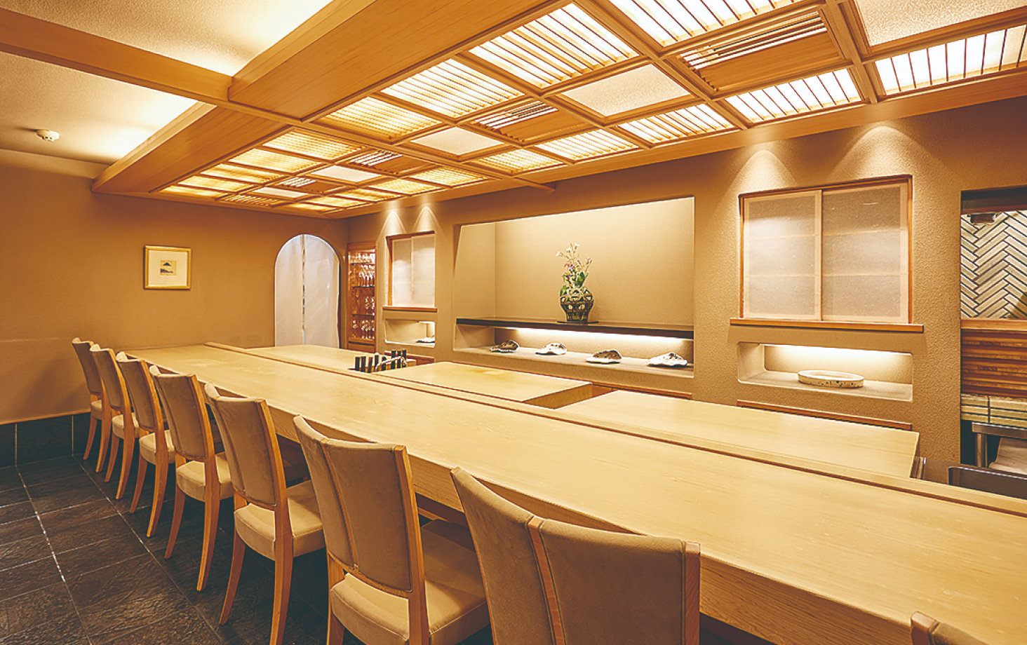 The restaurant offers counter seating and private rooms